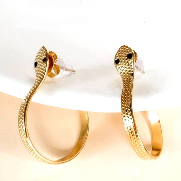 “Coiled Viper” Ophidian Snake Serpent Cobra Python Textured Punk Gold Steel Hoop - Picture 2 of 5